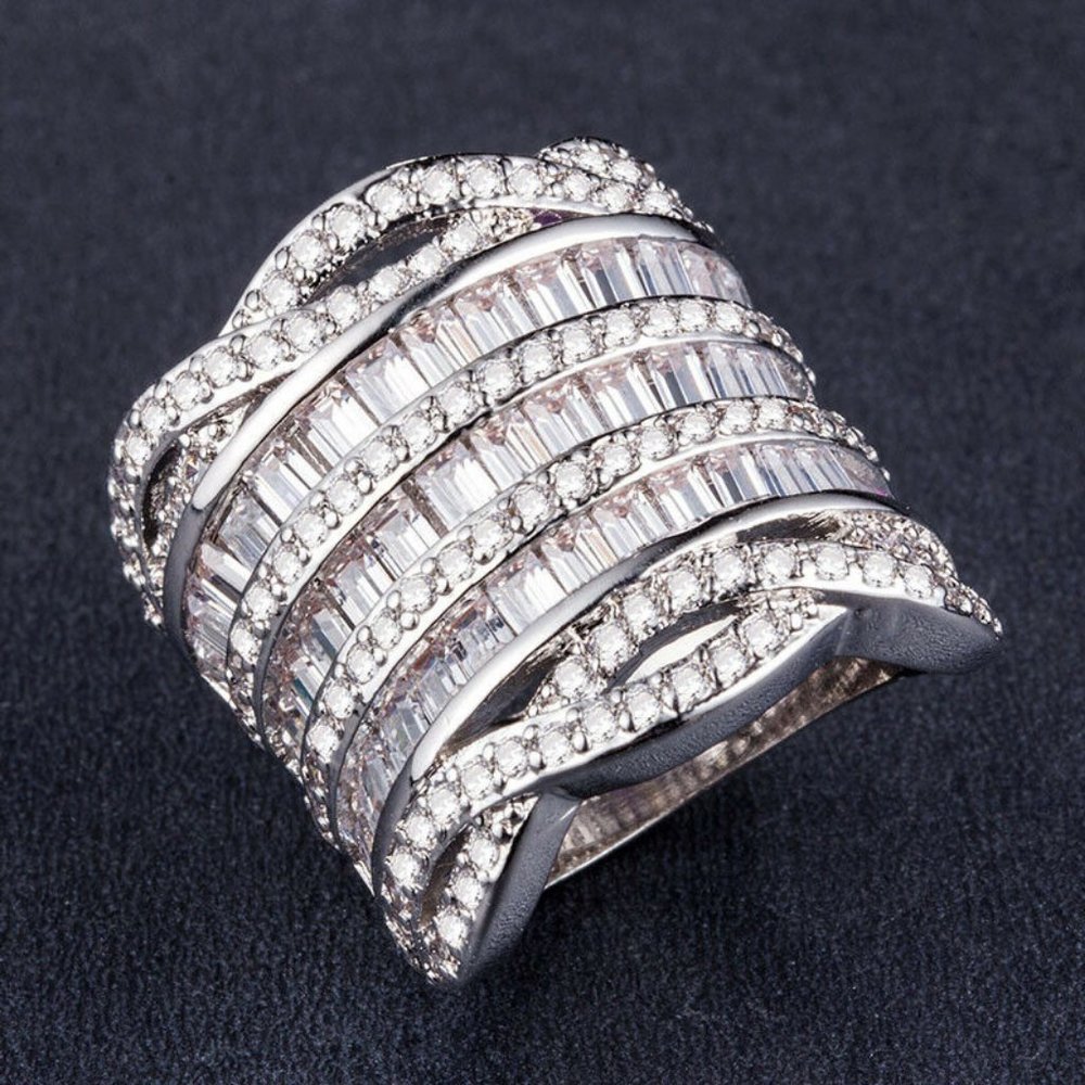 Luxury Silver  Princess Cut White Sapphire Ring - Picture 2 of 4